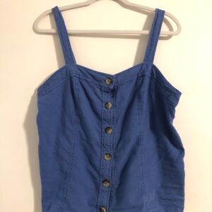 Anthropologie Maeve Berea Button Down Top Tank Size 14 Blue Linen Rayon
